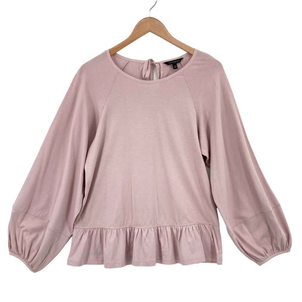 Banana Republic Blouse Top Womens Medium Pink Balloon Sleeve Round Neck Pullover